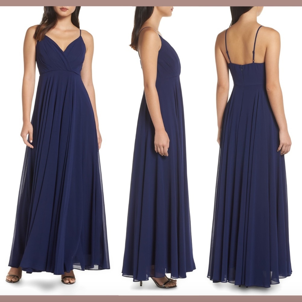 NEW $97‎ Lulus Surplice V-Neck Chiffon A-Line Gown in Blue [SZ Medium ]